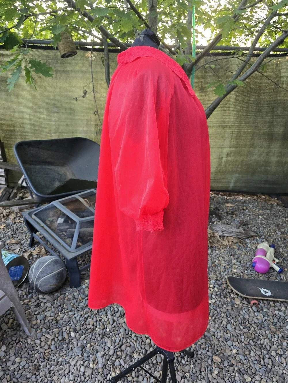 Vtg 60's Red Sheer Nylon Peignoir Robe and Slip Dress Coquette PinUp Old Glamour - Picture 11 of 12